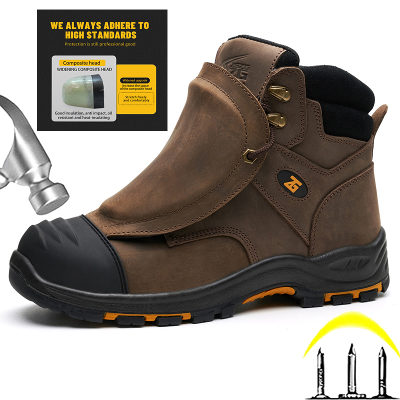 Leather Work Flats - Genuine leather Work Safety Boots Men