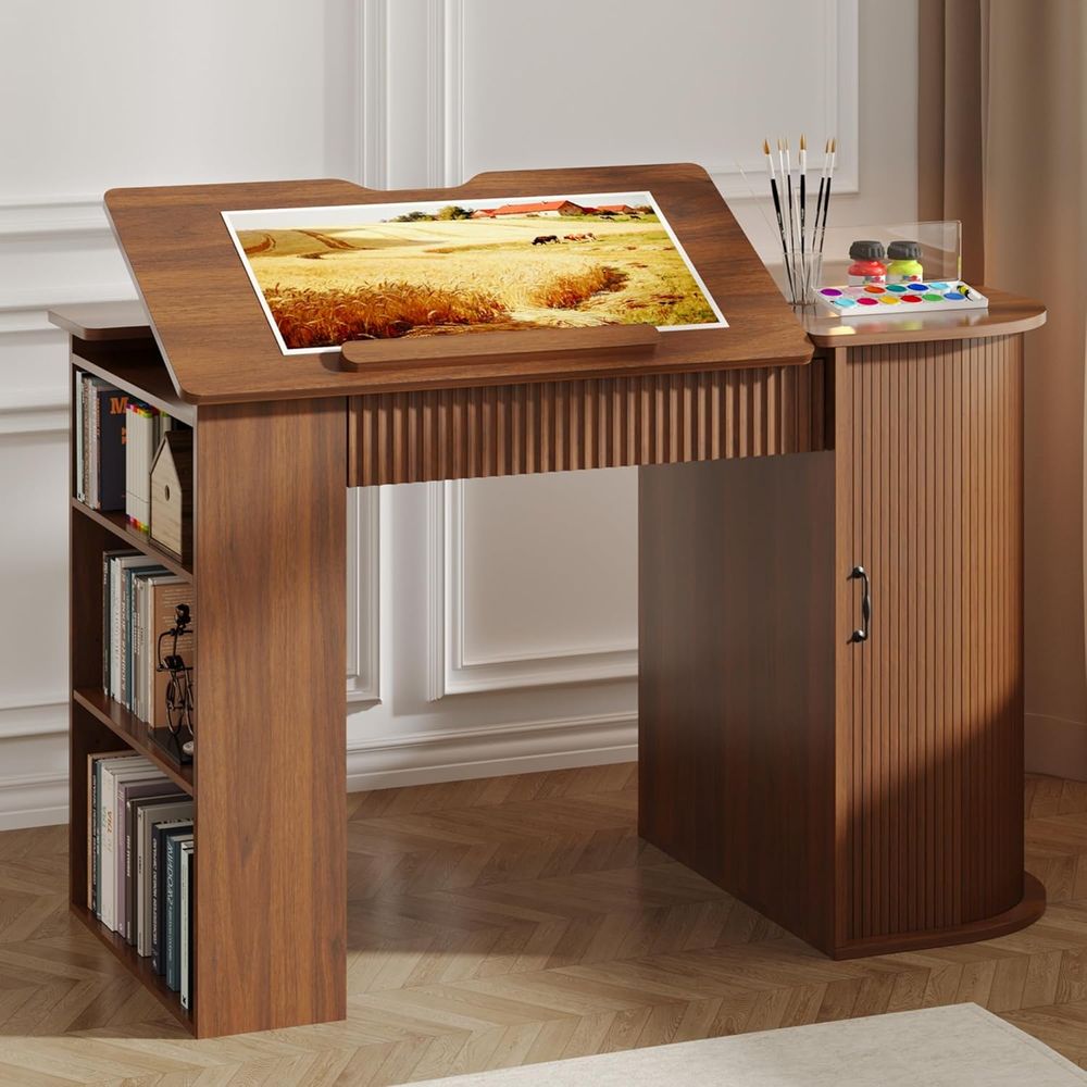 For Leather Work - Storage Cabinet Desk with Drawers, Open