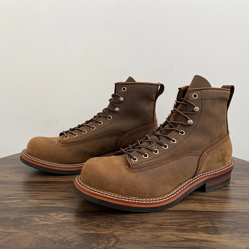 Leather Work Flats - Vintage British Men Ankle Boots Handmade