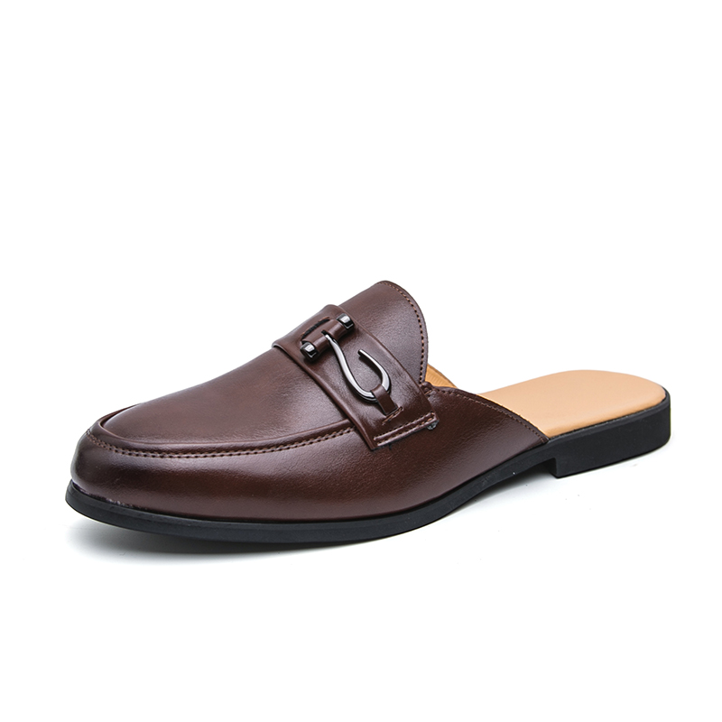 Leather Work Flats - Designer Patent Leather Mens Mules Half