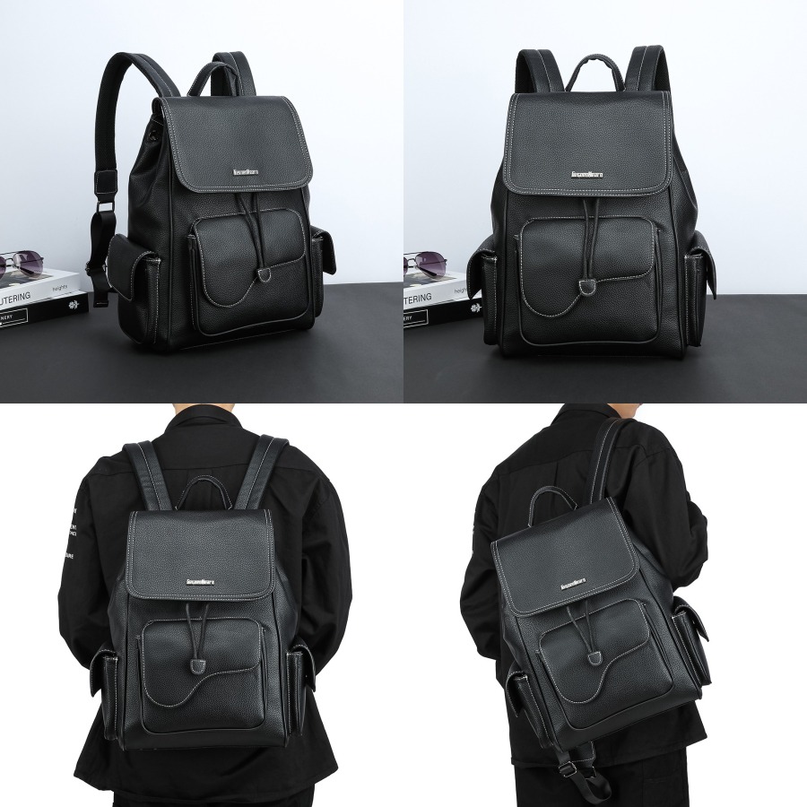 For Leather Work - 【New Arrival】Women's Black Faux Leather Backpack,