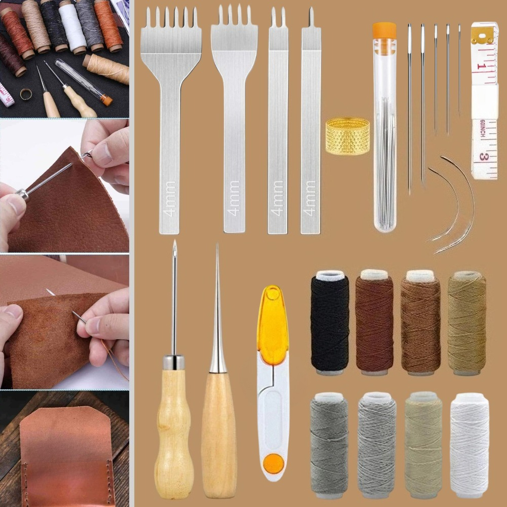 34 Pcs Leather Pouch Kit,Hole  - Leatherwork Punching Tool 评论和价格