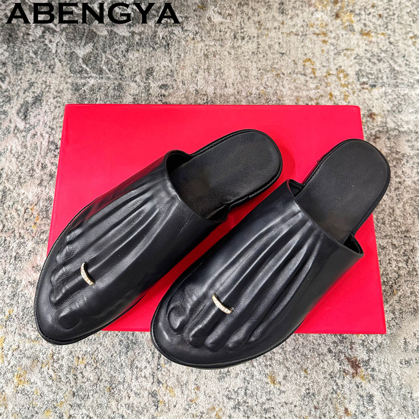 Black Real Leather Wrap Toe lo - Leather Work Flats 评论和价格