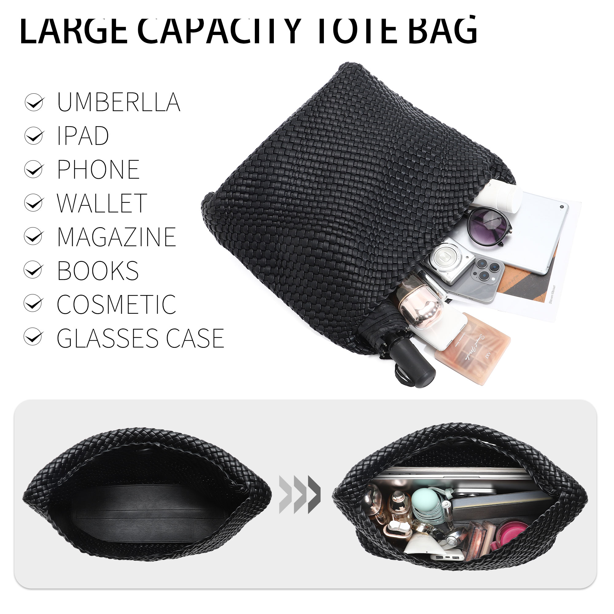 Large Woven Tote Bag for Women - Leatherwork Wallet 评论和价格