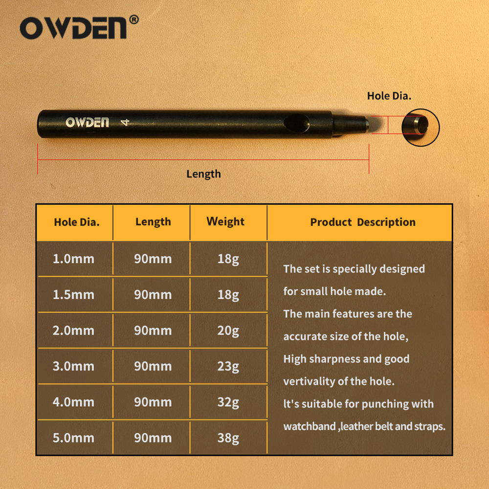 OWDEN 1-5mm 6Pcs Leather Hollo - Leatherwork Punching Tool 评论和价格